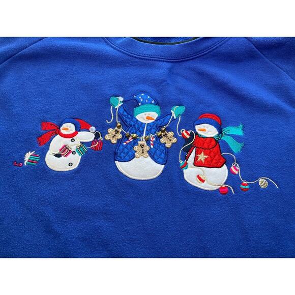 KarenScott Womens XL BlueEmbroidery Snowmans JingleBellsChristmasParty Sweater - Picture 3 of 9